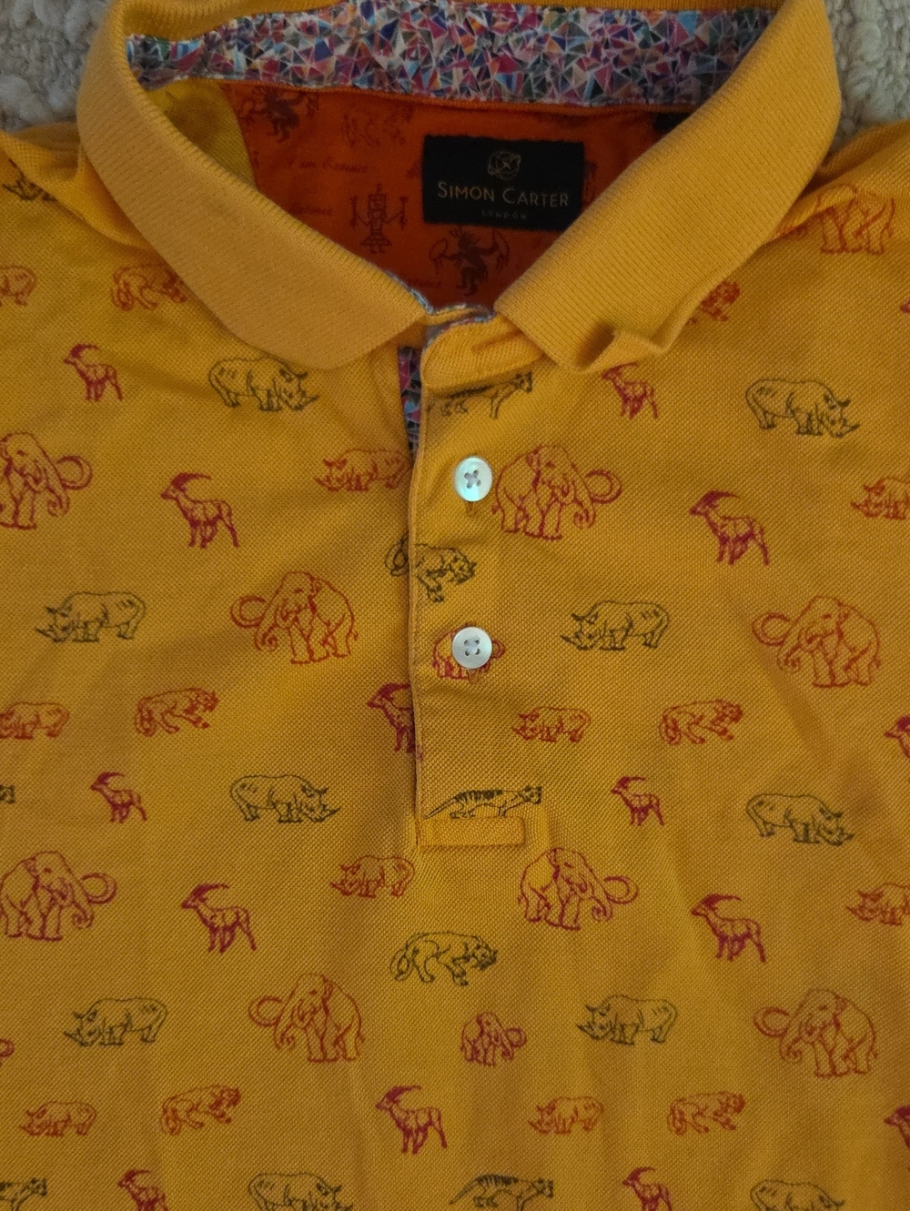 Simon Carter London Yellow Safari Animal Print Polo Shirt XL
